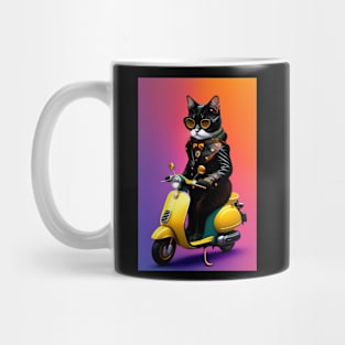 Funny cute cat drive motorcyrcle graphic design artwork Mug